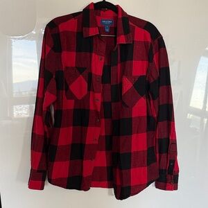Red and Black Plaid Button-Up Shirt